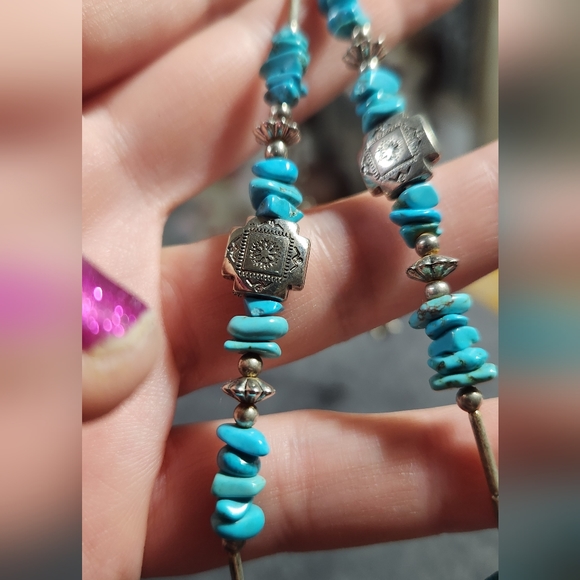 Vintage 70s Western turquoise chips & liquid silver horse necklace - Picture 3 of 4